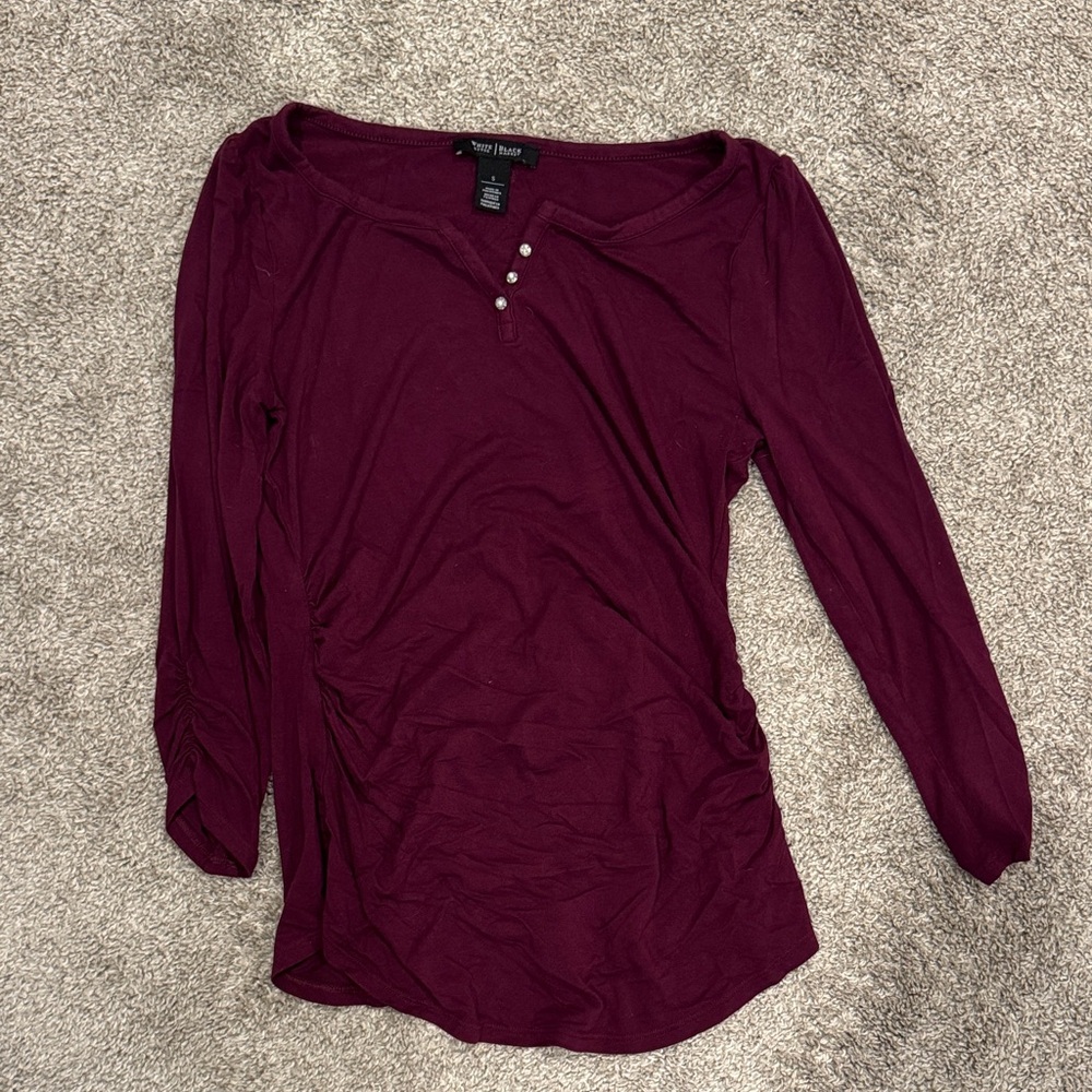 White House Black Market Burgundy Long Sleeve Tee